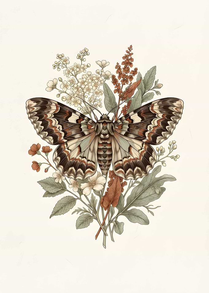 Vintage Botanical Moth Illustration
