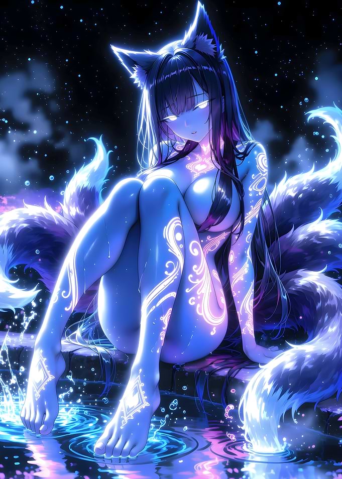 Glowing Kitsune Girl by Water