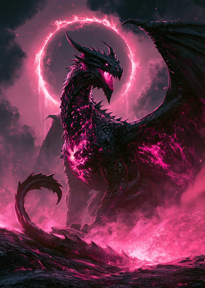Dark Dragon Under Pink Eclipse