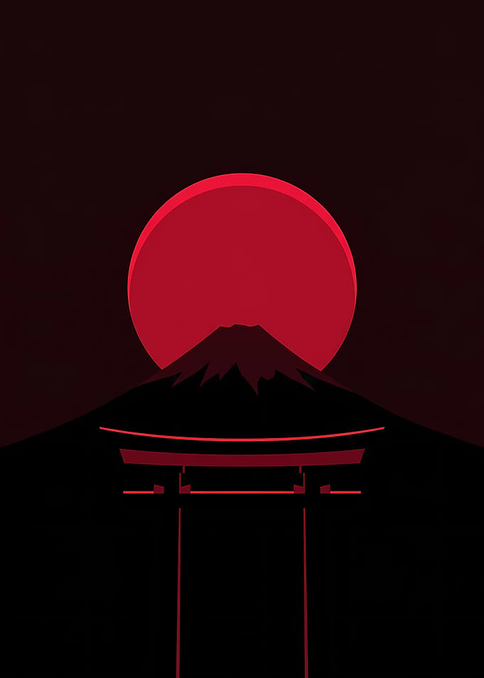 Minimalist Red Mount Fuji Torii Gate