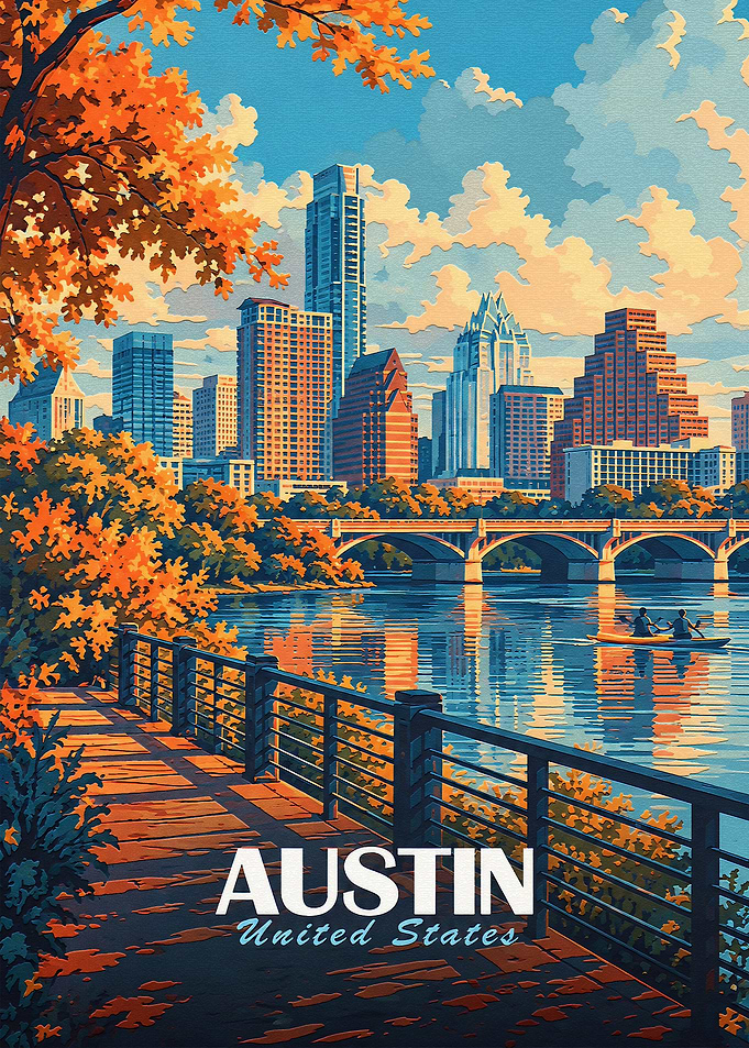 Austin Texas Skyline Travel Poster