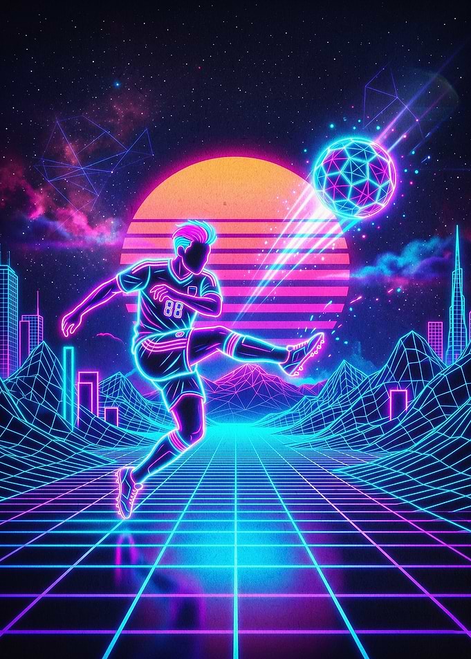 Soccer Neon Synthwave Retro Poster