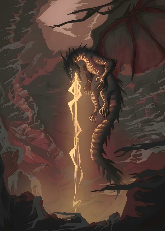 Dragon Breathing Lightning in Dark Abyss