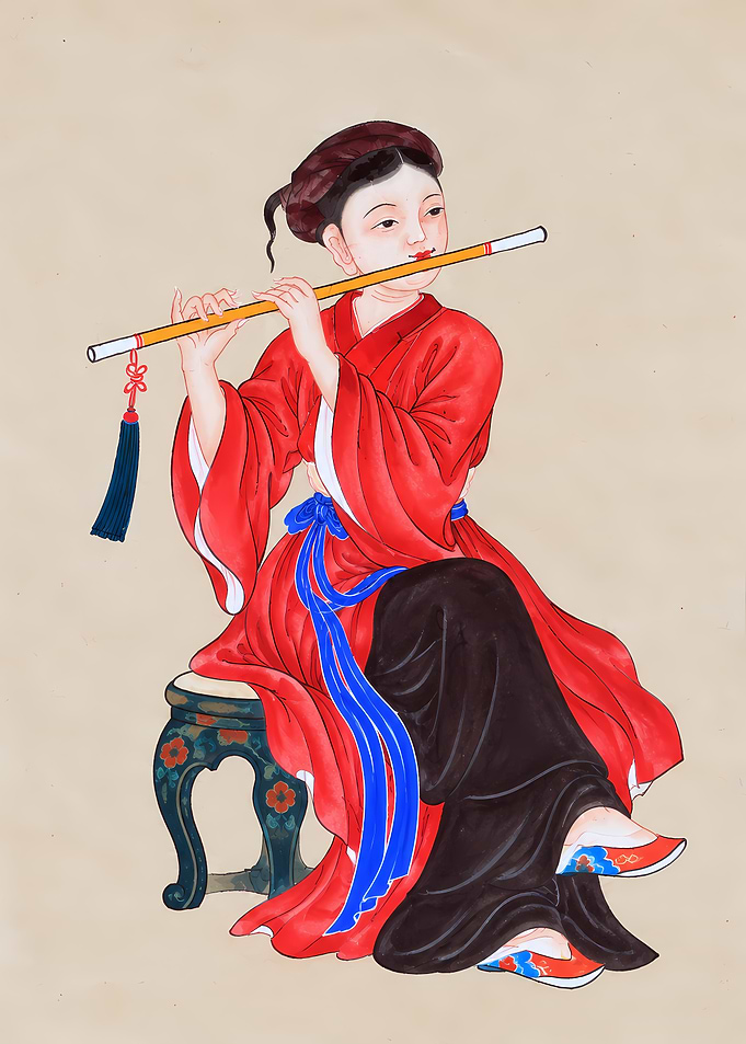 Traditional Chinese Woman Playing Flute