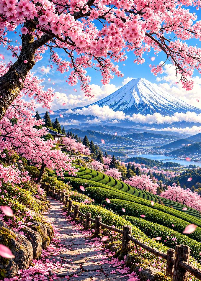 Mount Fuji and Cherry Blossoms