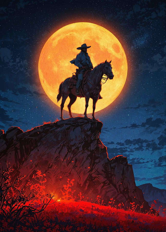 Cowboy Moon Night Western Art
