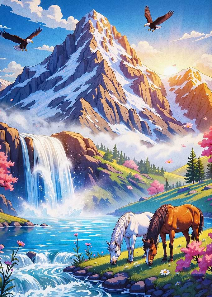 Mountain Waterfall Landscape Poster