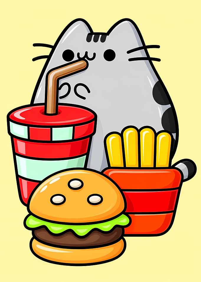 Pusheen Cat Eating Fast Food