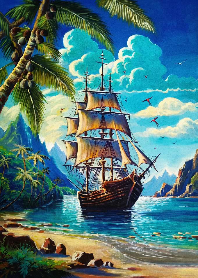 Pirate Ship Tropical Beach Art