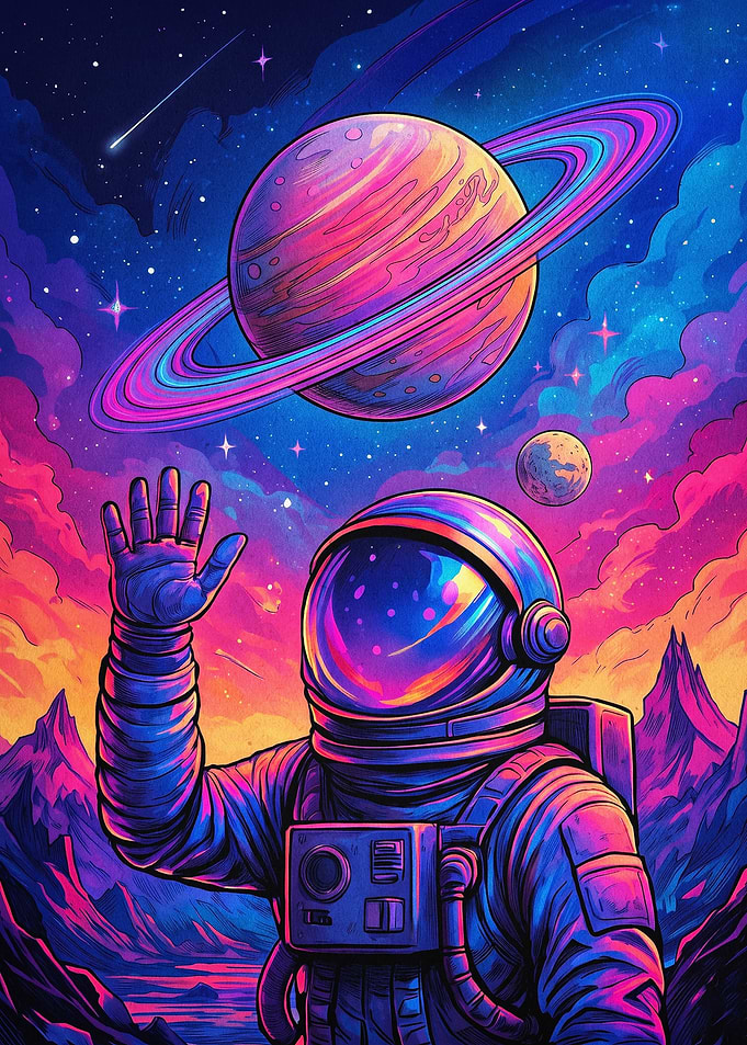 Cosmic Astronaut Neon Space Art
