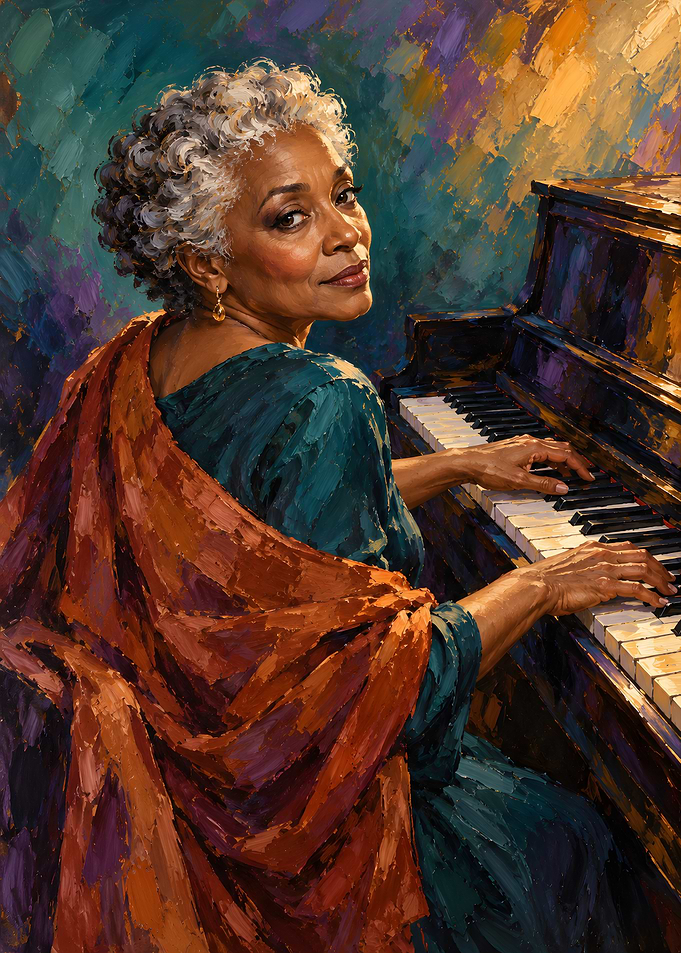 Elegant Woman Playing the Piano