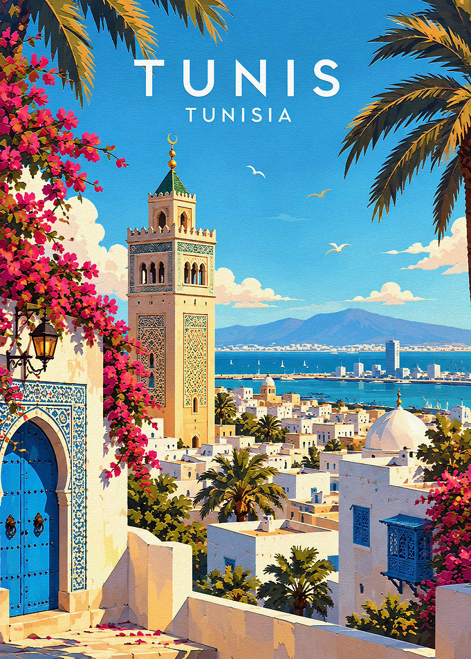Vintage Travel Poster of Tunis Tunisia