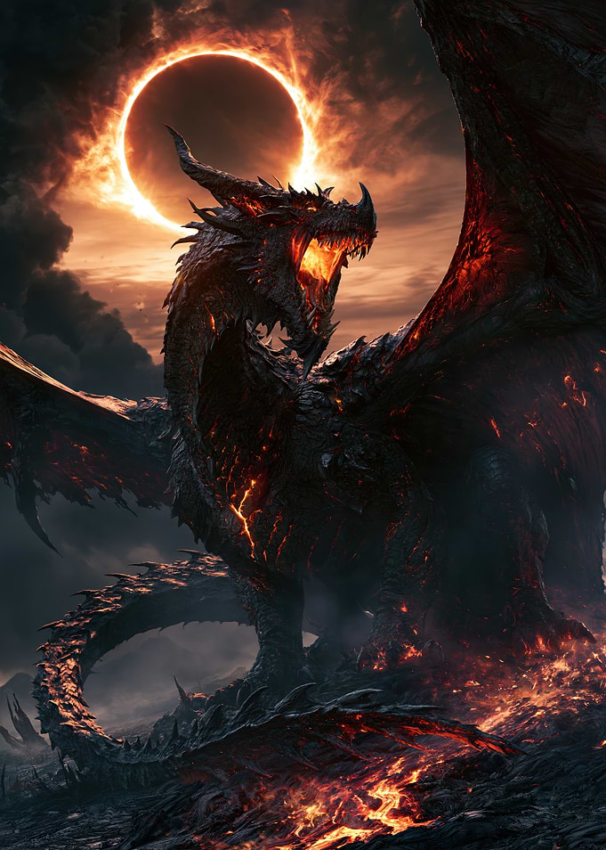 Fiery Black Dragon Under Solar Eclipse