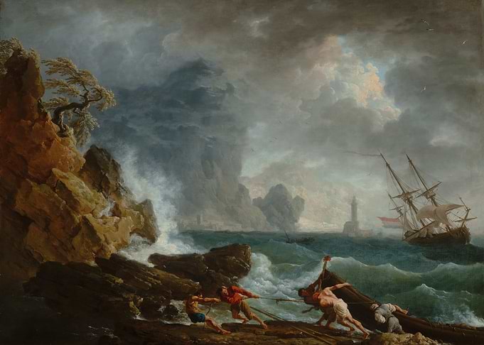Shipwrecked Sailors on a Stormy Coast