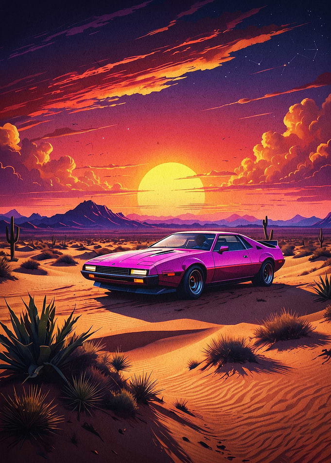 Desert Sunset Synthwave Car Art