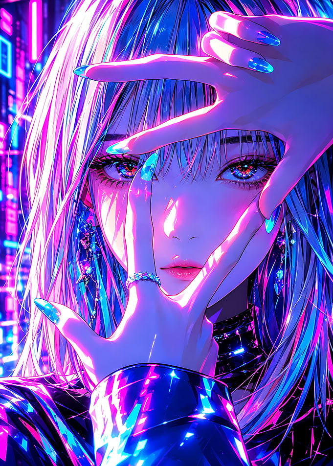 Cyberpunk Anime Girl Neon Portrait