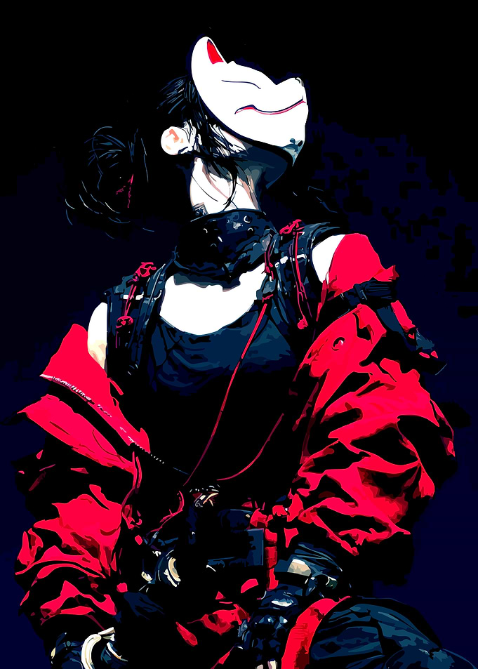 Anime Girl with Kitsune Mask