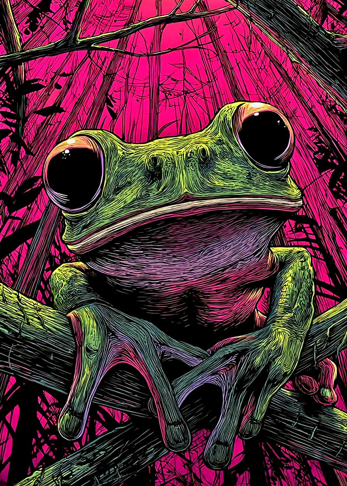 Neon Jungle Tree Frog Portrait