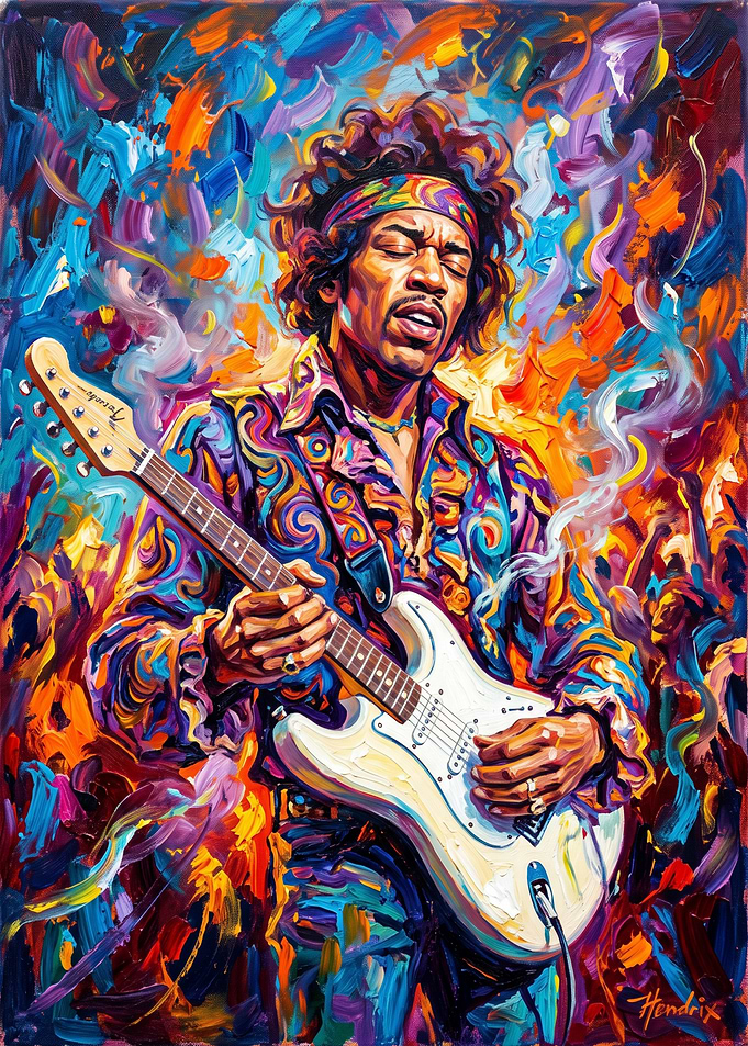 Jimi Hendrix Vibrant Oil Painting