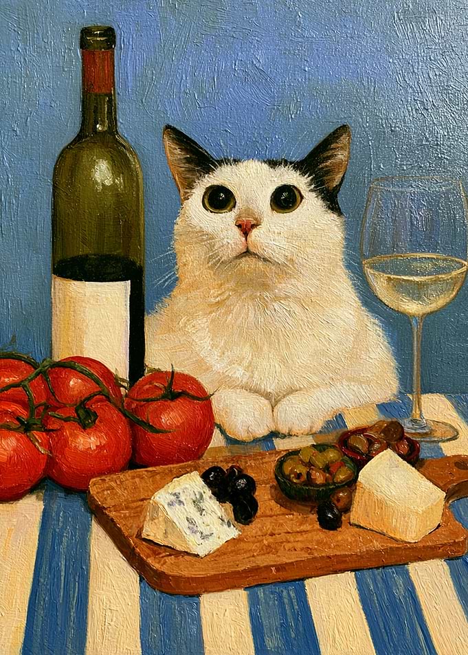 Cat Enjoying a Mediterranean Feast