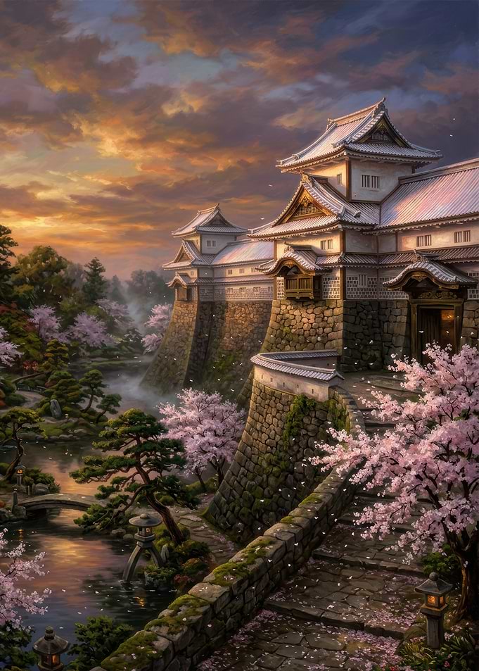 Japanese Castle at Sunset