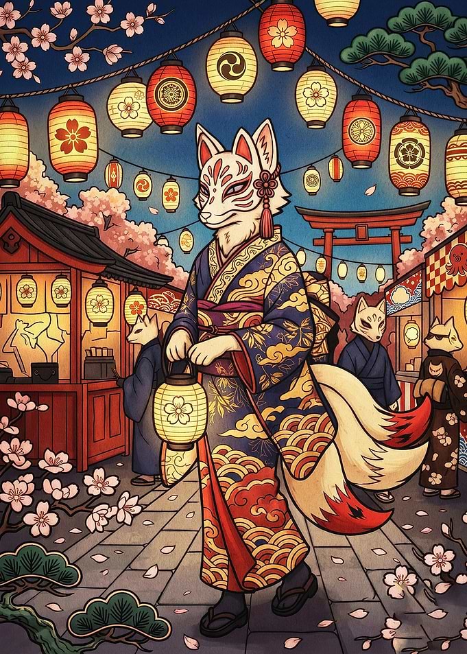 Kitsune Fox Festival Japanese Art