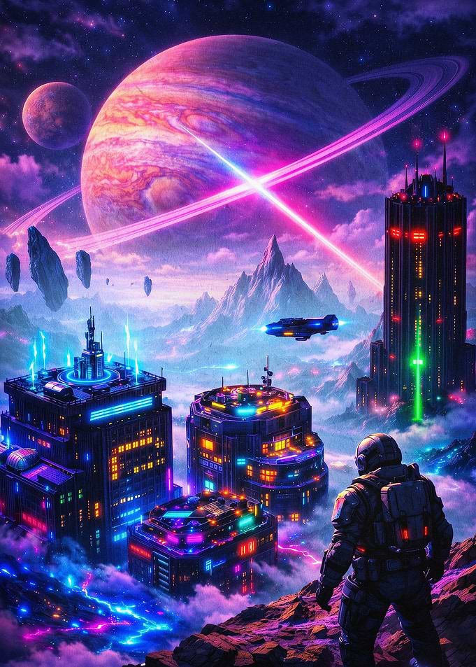 Cosmic Cityscape Synthwave Art