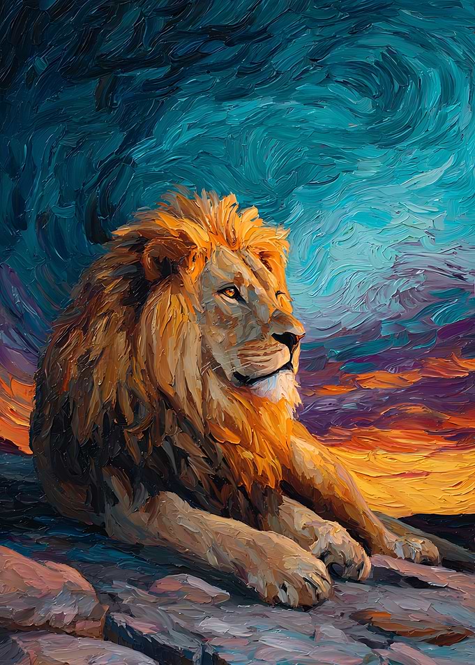 Majestic Lion in Impasto Style