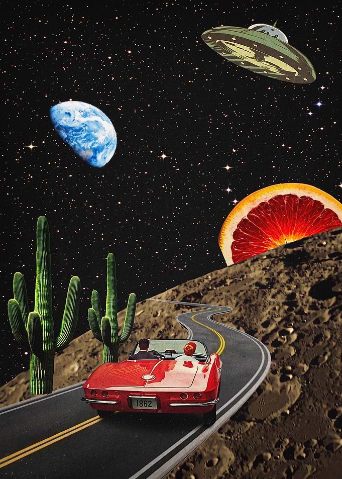 Sci-Fi Retro Car Space Collage Art