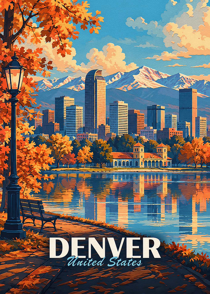 Denver Cityscape Autumn Travel Poster
