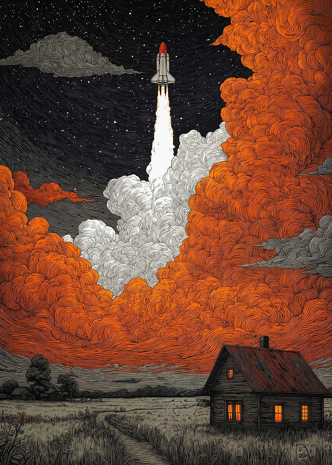 Rocket Launch Surreal Art Poster