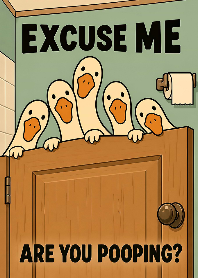 Funny Ducks Peeking Over Bathroom Door