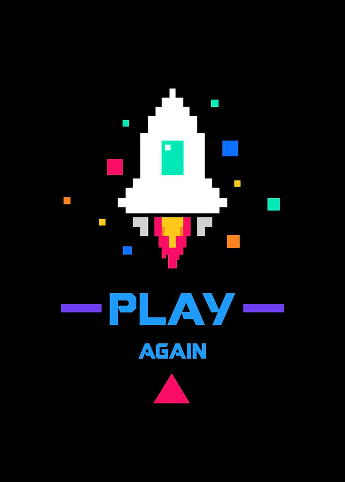 Pixel Art Rocket Play Again Design