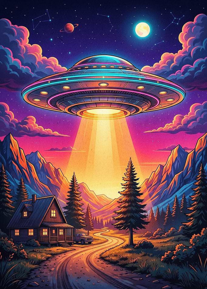 UFO Spaceship Retro Cosmic Poster