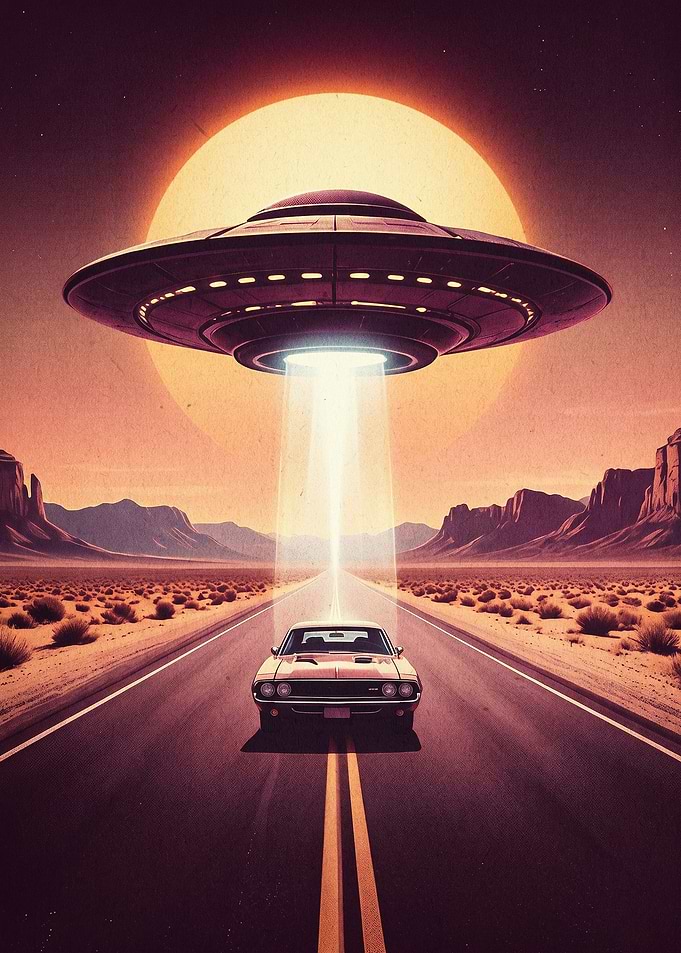 UFO Desert Highway Retro Space Post