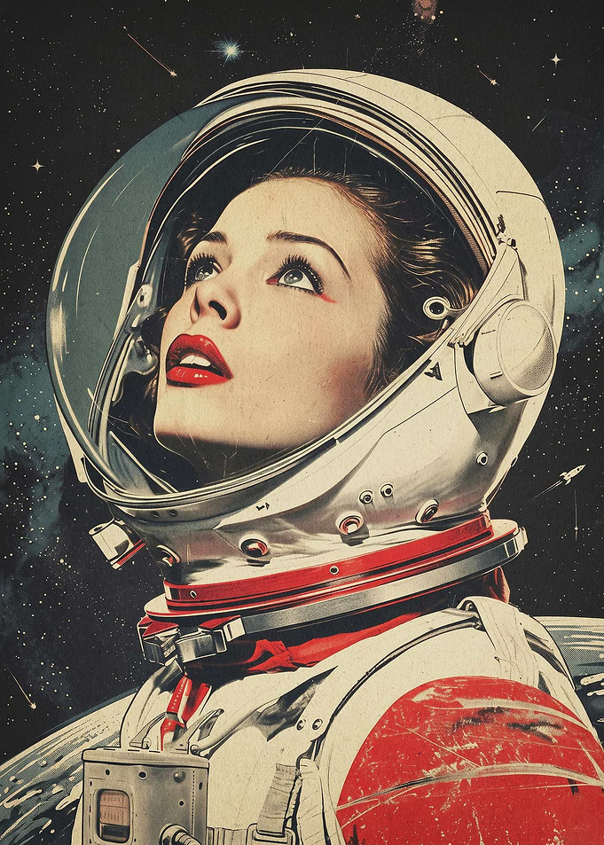 Female Astronaut Retro Space Poster