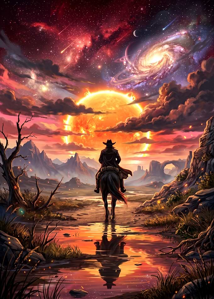 Game Poster Under Cosmic Sunset