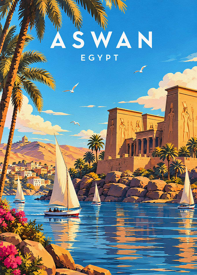 Aswan Egypt Vintage Travel Poster