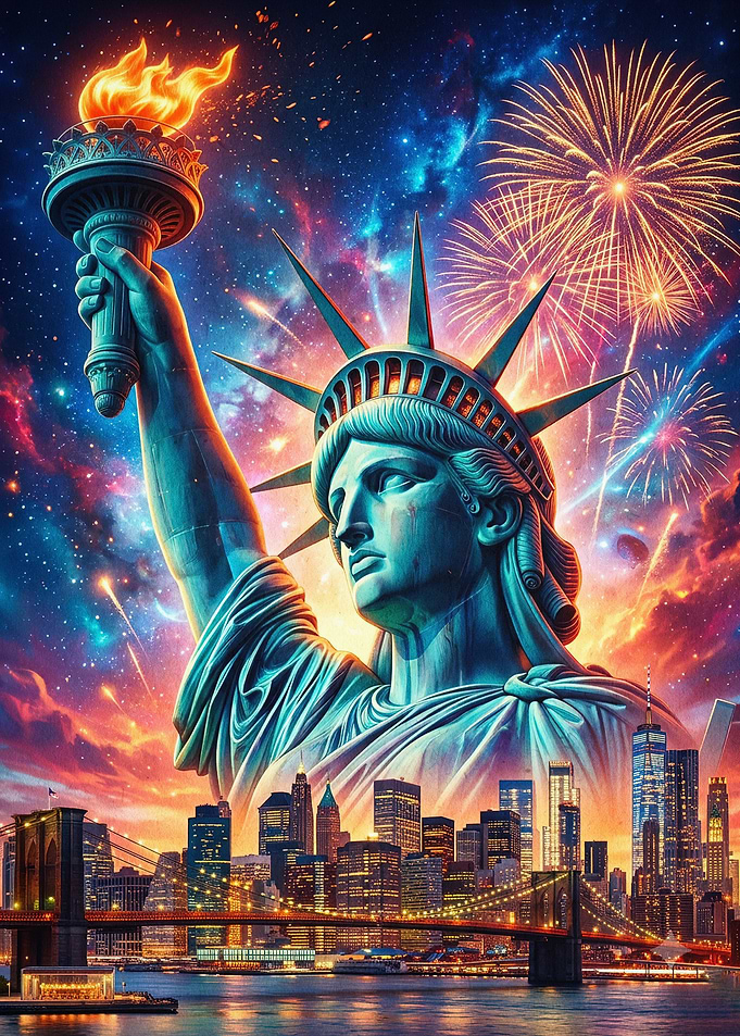 Statue Of Liberty Cosmic Art Poster