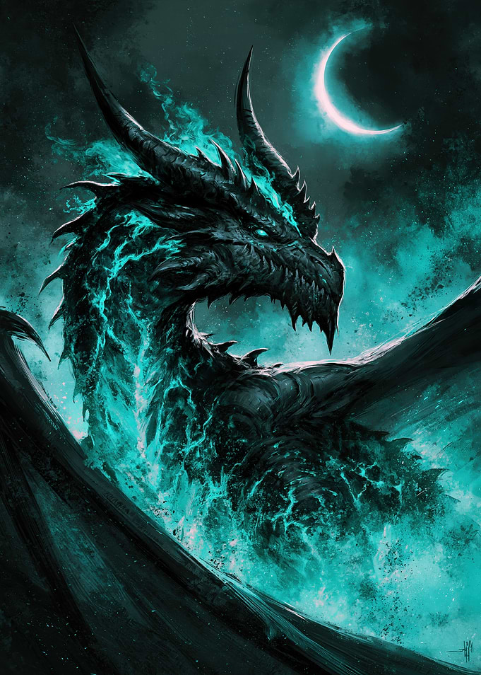 Majestic Cyan Fire Dragon
