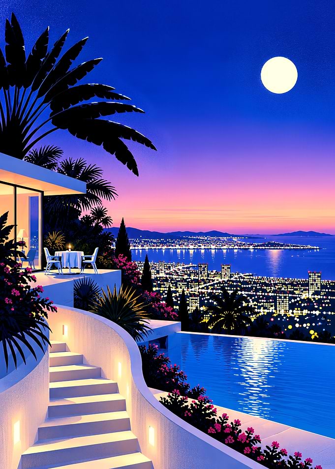 Miami Luxury Villa Overlooking City at Night