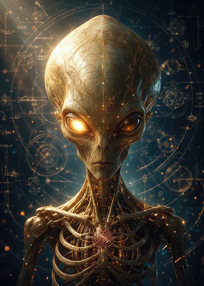 Golden Cybernetic Alien Portrait
