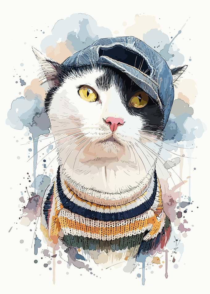 Stylish Cat in Denim Cap