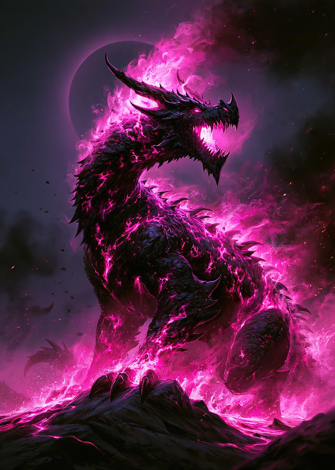 Fierce Dragon Engulfed in Pink Flames