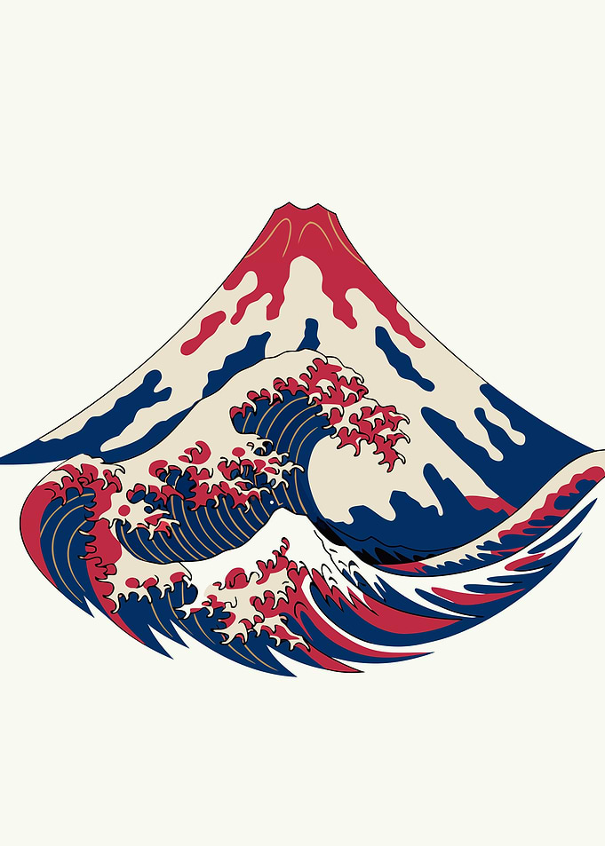 Japanese Fuji and Wave Ukiyo-e Metal Poster, No Text