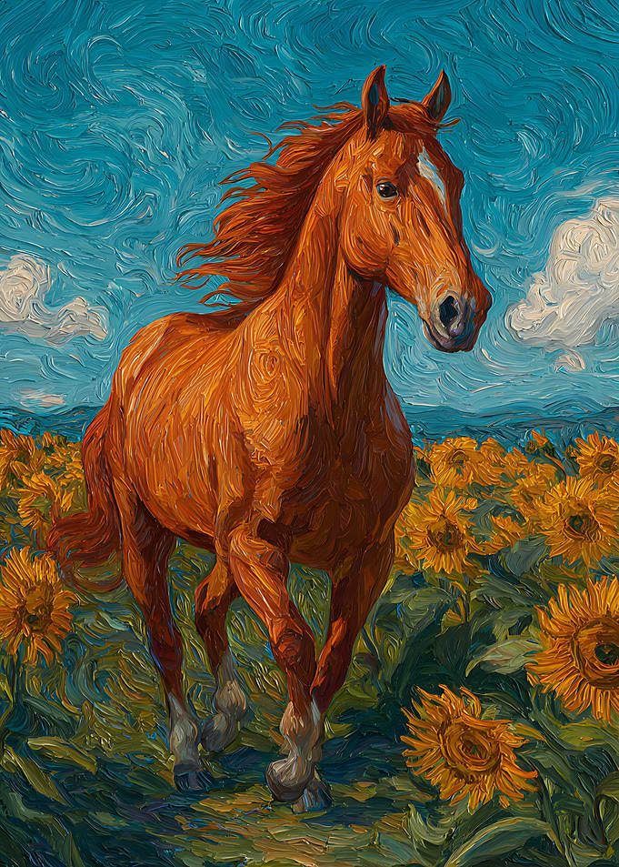 Horse Running Through Sunflower Field