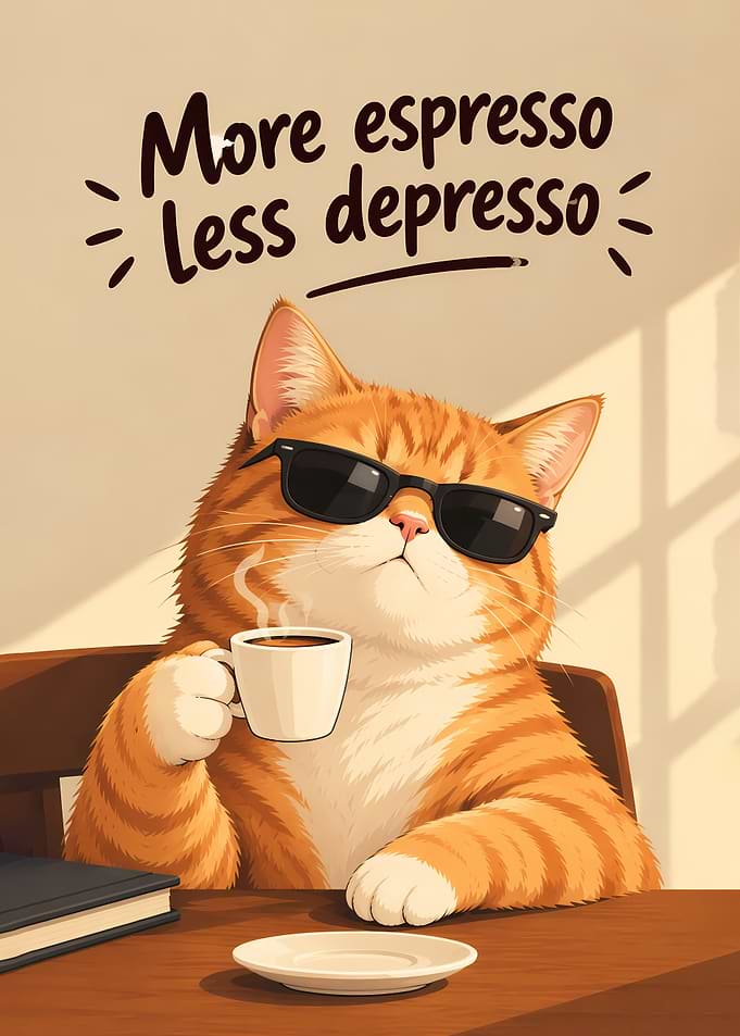 More Espresso Less Depresso Cool Cat