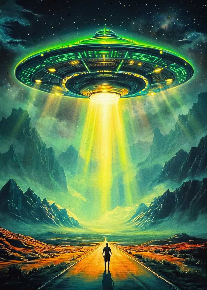 UFO Abduction Retro Space Art