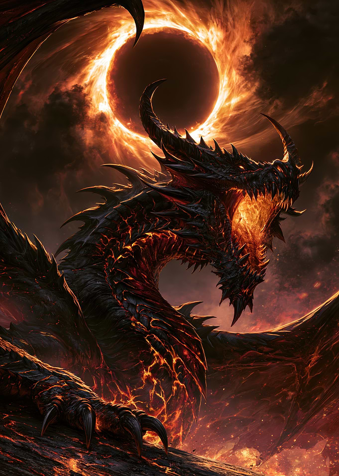 Fiery Black Dragon Under Eclipse