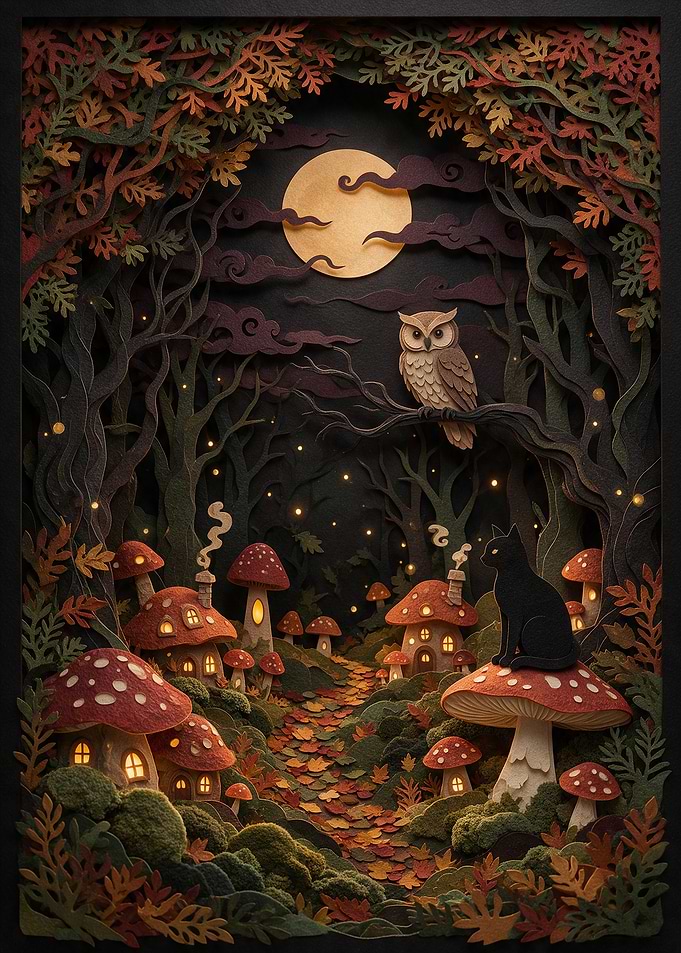 Enchanted Mushroom Forest Paper Cutout